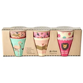 Rice Kleine Melamin Becher Jungle Animals 6er Pack, pink