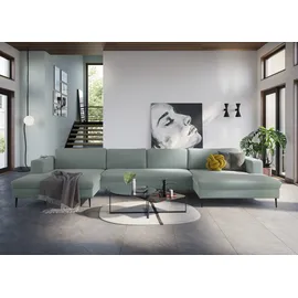 DOMO collection Wohnlandschaft DOMO COLLECTION "Modica U-Form aktuelles, kubisches Design mit 2 Recamieren, viel Platz", blau (türkis), B:438cm H:83cm T:173cm, Sofas, Wohnlandschaft, XXL, auch in Cord, Fußhöhe passend für gängige Saugroboter