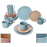Ritzenhoff & Breker Jasper Duo Graublau Puder I Steingut-Set für 6 Personen I Je 6X Teetassen 170ml, Höhe 7cm, Untertassen & Kuchenteller I Geschirr für Frühstück & Kaffee