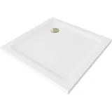 Mexen Flat Duschwanne Slim 100 x 100 cm, weiß, Siphon gold - 40101010g
