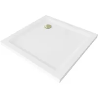 Mexen Flat quadratische Duschwanne Slim 100 x 100 cm, weiß, goldener Siphon - 40101010G