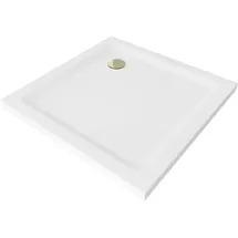 Mexen Flat quadratische Duschwanne Slim 100 x 100 cm, weiß, goldener Siphon - 40101010G