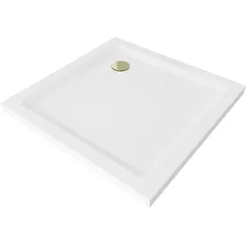 Mexen Flat quadratische Duschwanne Slim 100 x 100 cm, weiß, goldener Siphon - 40101010G