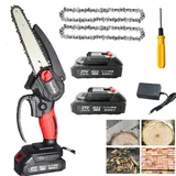 21V Akku Kettensäge, mini säge mit 2 Batterien und Ladegerät,2 Ketten, elektro