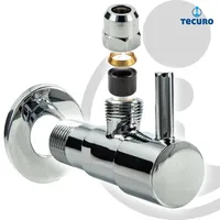 tecuro Design Eck-ventil mit Quetschverschraubung,1/2 Zoll Wandanschluss, Messing verchromt