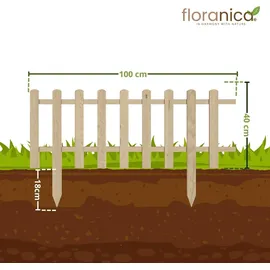 Floranica Zierzaun aus Holz 100 x 40 cm nicht imprägniert Steckzaun als Beeteinfassung Rasenkante Tierzaun Bauernzaun - Braun/Grau/Weiß/Grün