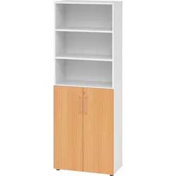 bümö Aktenregal & Schrank abschließbar, Büroschrank Regal Kombination Holz 80cm breit in Weiß/Buche - abschließbarer Schrank für's Büro &