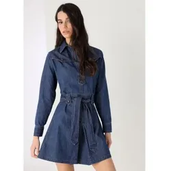 Lois Jeans für Damen. 448082541 Kurzes Kleid im Westernstil mit langen marineblauen Ärmeln (XL), Lässig, Baumwolle, Langarm