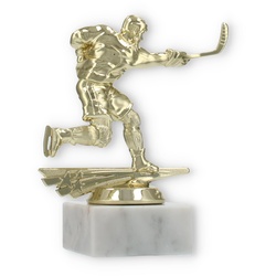 Pokal Kunststofffigur Eishockey Herren gold auf weißem Marmorsockel 14,8cm