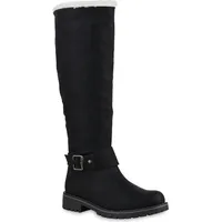 VAN HILL Warm Gefütterte Damen Stiefel Biker Boots Winter Bikerstiefel 813736, Farbe: Schwarz, Größe: 42 - Schwarz - 42