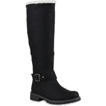 VAN HILL Warm Gefütterte Damen Stiefel Biker Boots Winter Bikerstiefel 813736, Farbe: Schwarz, Größe: 42 - Schwarz - 42
