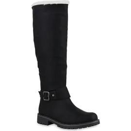 VAN HILL Warm Gefütterte Damen Stiefel Biker Boots Winter Bikerstiefel 813736, Farbe: Schwarz, Größe: 42 - Schwarz - 42