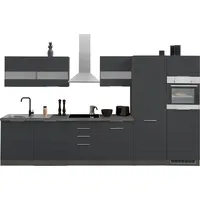 Küchenzeile KOCHSTATION "KS-Luhe", grau (küche: grau, front: weiß matt, korpus: grafit, arbeitsplatte: betongrau), B:360cm T:60cm, Komplettküchen-Sets, Küchenzeile, 360 cm breit, wahlweise mit oder ohne E-Geräten, gefräste MDF-Fronten