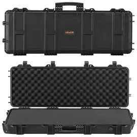 Vevor Waffenkoffer mit Hartschale für Langwaffen abschließbarer Gewehrkoffer mit vorgeschnittenen Schaumstoffen, Langwaffenkoffer Waffenaufbewahrung rollbar IP67 wasserfest, 1089x392x155 mm Schwarz