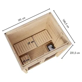 Karibu Gartensauna Saunahaus Hycore 1 - 38 mm naturbelassen Klarglas Ganzglastür Ohne Ofen