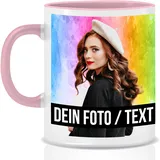 Fototasse selbst gestalten, Keramik - Personalisierte Tasse mit Foto und Text personalisiert mit eigenem Foto Motivtasse Geschenktasse Firmentasse, Pink