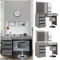 Vicco Schminktisch Frisiertisch Frisierkommode Sherry Grau LED-Spiegel Hocker 120x75 cm modern Schlafzimmer Kommode Schublade Ablage Aufbewahrung Kosmetiktisch Make-Up-Tisch Hochglanz