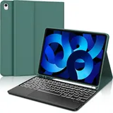 Hülle mit Tastatur für iPad Air 11 Zoll (M4/M3/M2) 2026/2025/2024, Bluetooth Tastatur Hülle für iPad Air 5/4 gen und Pro 11 4/3/2/1 Gen, 7 Farben Beleuchtete, QWERTZ Layout (Dunkelgrün-Touchpad)