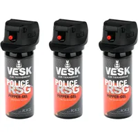 Pfefferspray 3X 50ml VESK Police RSG in verschiedenen Sprüharten: Weitstrahl Breitstrahl Gel Schaum EXTREM stark hochwertiger Sprühkopf mit patentiertem Federdeckel (3X Gel)