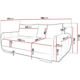Mirjan24 Sofa Logo 2, Rückenlehne in Form beweglicher Kissen, 186x97x89 cm beige