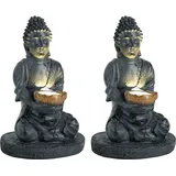 ETC Shop 2er Set LED Solarleuchte Buddha in grau