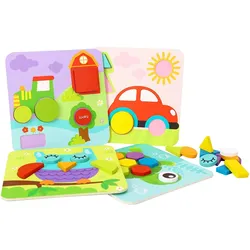 Tooky Toy Holzpuzzle 4er Set TL396 Holz 3D Formen 34 Puzzleteile ab 18 Monaten bunt