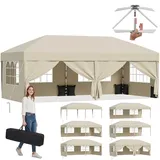 JUMMICO Pop up Pavillon 3x6 wasserdicht stabil Winterfest, One-Touch-Aufbau, Faltpavillon mit Seitenwänden, UV 50+, Shelter ideal für Garten, Innenhof, Camping und Partyzelte. Beige