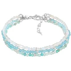 Elli PREMIUM Edelstein Glasperlen 3-reihig blau 925 Silber 16 Damen 