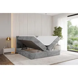 altdecor Boxspringbett - TOLO 160x200 Cord - Hellgrau - Komplett-Set mit Bonell-Federkernmatratze und Topper, Polsterbett mit H3 Matratze und Bettk... - Hellgrau