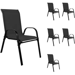 Mojawo 6xOutdoorstuhl Gartenstuhl Stapelstuhl robust Metall Textilen Schwarz