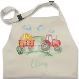 Kinderschürze Schürze Kinder Jungen Mädchen - Traktor Trecker Bauer Schlepper Landwirtschaft Bulldog - 7-14 Jahre - Natur Weiß - kochschürze tractors und name traktoren motiv traktorfans - 7-13 Jahre