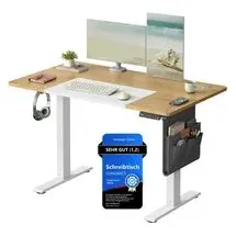 Songmics Höhenverstellbarer Schreibtisch 120 x 60 cm Natureichenfarben/Mattweiß