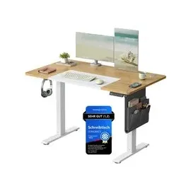 Songmics Höhenverstellbarer Schreibtisch 120 x 60 cm Natureichenfarben/Mattweiß