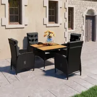 VidaXL 5-tlg. Garten-Essgruppe Poly Rattan und Akazienholz Schwarz