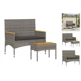 vidaXL Gartenbank 2-Sitzer mit Kissen und Tisch Grau Poly Rattan