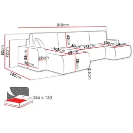 Mirjan24 Wohnlandschaft Piano U Cord, Wohnzimmer Eckcouch mit Bettkasten und Schlaffunktion, Schwarze Füße, Wellenfeder, U-Form (Farbe: Poso 100) - Beige