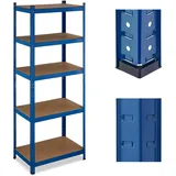 Relaxdays Schwerlastregal, HBT 180x70x45 cm, 500 kg, Stahl & MDF, 5 Ebenen, Lagerregal zum Stecken, Keller, Garage, blau