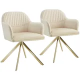 Tectake tectake® Samt-Drehstuhl, Lona mit dicker Polsterung 2er Setcreme/gold