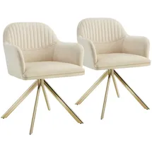 Tectake tectake® Samt-Drehstuhl, Lona mit dicker Polsterung 2er Setcreme/gold