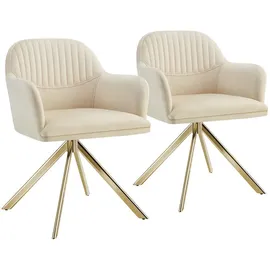 Tectake tectake® Samt-Drehstuhl, Lona mit dicker Polsterung 2er Setcreme/gold
