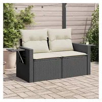 vidaXL Gartensofa mit Kissen 2-Sitzer Schwarz Poly Rattan