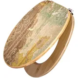 Banjado Design WC Sitz Bambus Toilettendeckel Toilettensitz Bambus Holz Klodeckel WC-Sitz Universal Scharnieren Motiv Alte Tapeten