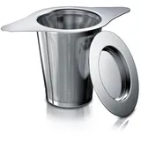 Arendo Teesieb aus Edelstahl, Doppelgriff & Multifunktionsdeckel, für Kannen & Tassen, Edelstahl 304, Teefilter, Kräutersieb für Tee, Gewürze, Kräuter, Teeblätter, Kaffee silberfarben