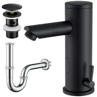 Auralum Max Waschtischarmatur Automatisch Infrarot Sensor Bad Armatur Waschbecken Wasserhahn +Sifon Siphon Pop Up Ablaufventil schwarz