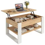 CraftPAK Couchtisch höhenverstellbar mit Stauraum - Couchtische - Wohnzimmertisch klappbar - höhenverstellbarer Coffee Table - Wohnzimmer Tisch Holz Weiß