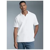 TRIGEMA Poloshirt TRIGEMA "TRIGEMA Oversized Poloshirt ohne Knopfleiste in Waffeloptik", Herren, Gr. XL, weiß, Piqué, 100% Baumwolle, Basic, V-Ausschnitt, Shirts