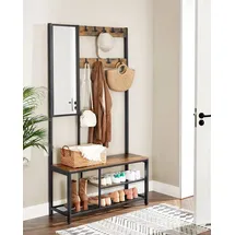 VASAGLE Garderobenständer mit Spiegel 100 x 40 x 180 cm braun