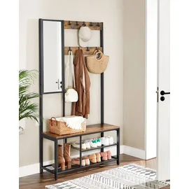 VASAGLE Garderobenständer mit Spiegel 100 x 40 x 180 cm braun