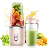 Rppiup Tragbarer Mixer, 400ML Portable Blender mit Ersatzbecher, USB Wiederaufladbar Mixer Smoothie Maker to go, Standmixer Klein mit 6 Klingen, Mini Standmixer für Milchshakes,Säfte,Smoothies (Rosa)