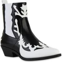 VAN HILL Damen Cowboy Boots in Weiss Schwarz
